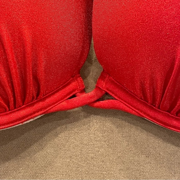 Victoria’s Secret Bling Rhinestone Logo Straps Push Up Bikini Top Red Sz 34B NWT - Picture 3 of 11